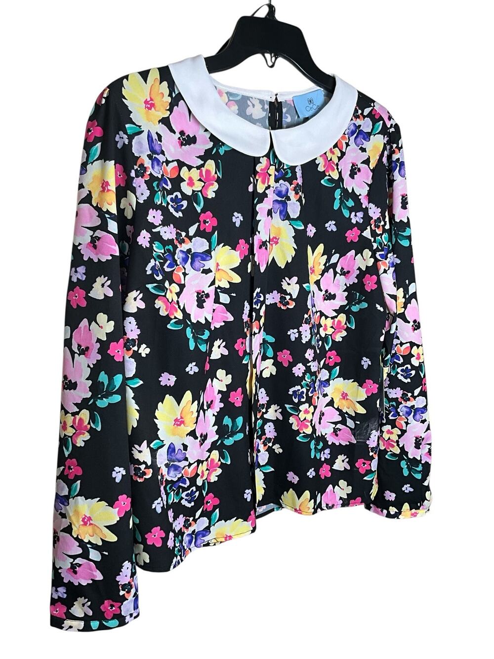 Cece Peter Pan Collar Top Women Large Multicolor Floral Print Casual Long Sleeve